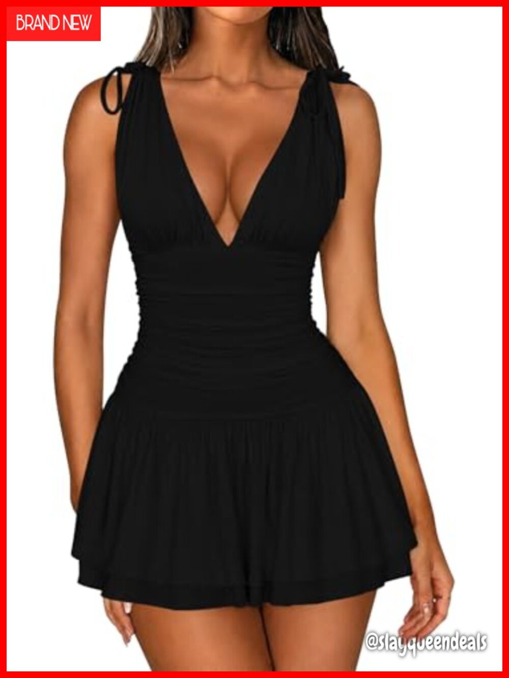Sexy Sleeveless V Neck Tank Mini Dress A Line Ruched High Waist Club Party